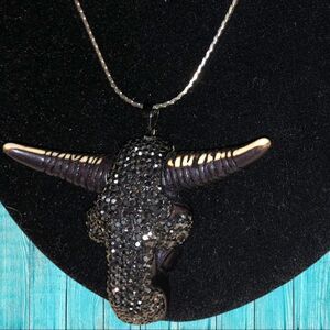 Super nice black sparkle steers head necklace! New